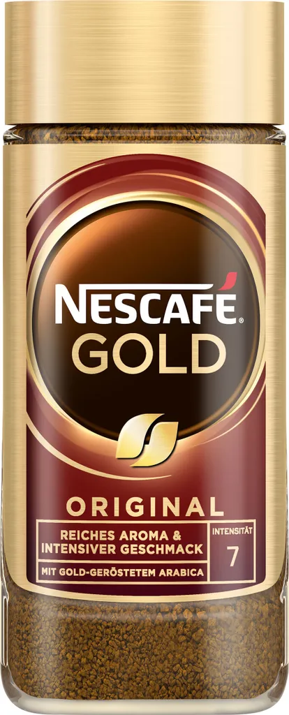 Nestlé® Nescafé Gold Das Original, Löslicher Bohnenkaffee, Kaffee, Gemahlener Röstkaffee, Glas, 100 G 1 Nestlé® Nescafé Gold Das Original, Löslicher Bohnenkaffee, Kaffee, Gemahlener Röstkaffee, Glas, 100 G