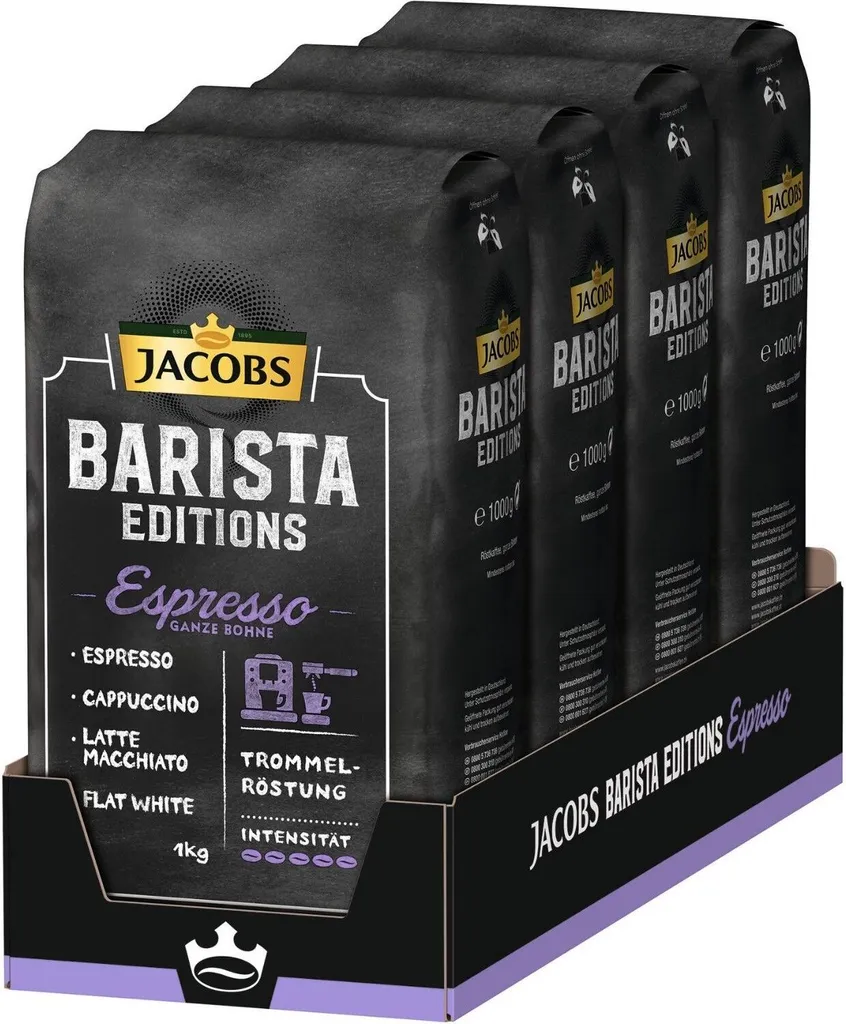 Jacobs Barista Editions Espresso, Bohnenkaffee, Ganze Bohnen, Röstkaffee, Kaffeebohnen, 4 X 1000 G 5 Jacobs Barista Editions Espresso, Bohnenkaffee, Ganze Bohnen, Röstkaffee, Kaffeebohnen, 4 X 1000 G – Bild 5