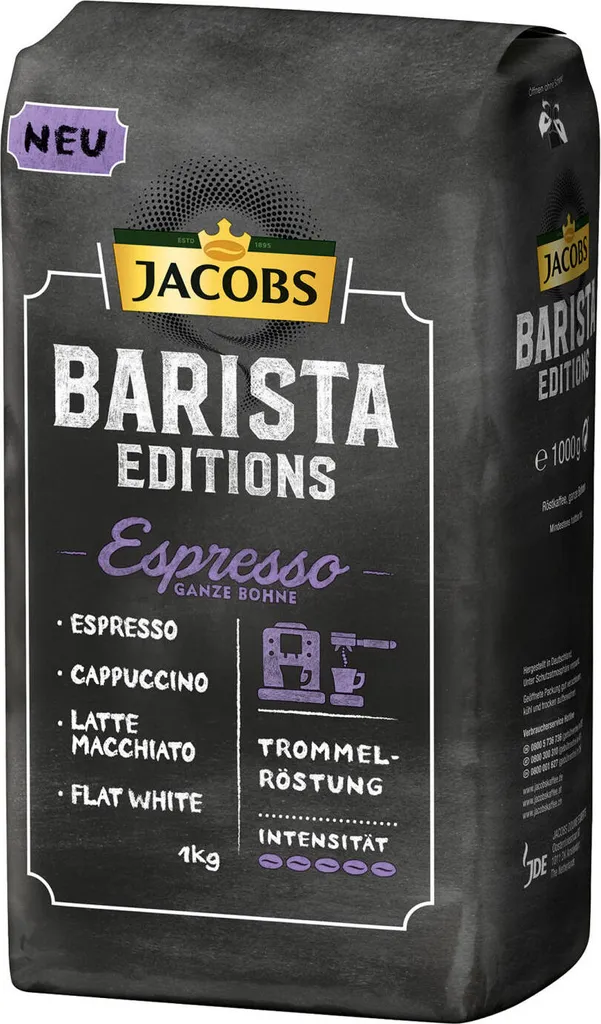 Jacobs Barista Editions Espresso, Bohnenkaffee, Ganze Bohnen, Röstkaffee, Kaffeebohnen, 4 X 1000 G 4 Jacobs Barista Editions Espresso, Bohnenkaffee, Ganze Bohnen, Röstkaffee, Kaffeebohnen, 4 X 1000 G – Bild 4