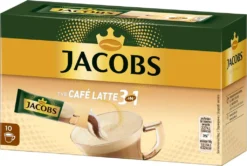 Jacobs 3in1 Sticks Café Latte | Löslicher Kaffee | 10 Portionen