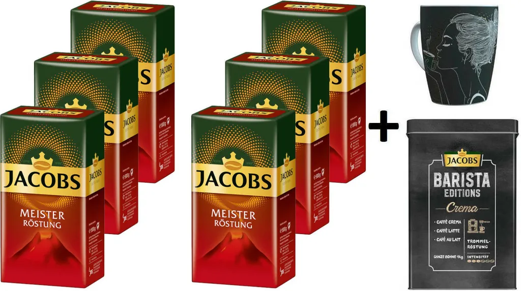 JACOBS Filterkaffee Meisterröstung 6 X 500 G Röstkaffee Gemahlen Pulverkaffee + 1 Becher + 1 Dose 1 JACOBS Filterkaffee Meisterröstung 6 X 500 G Röstkaffee Gemahlen Pulverkaffee + 1 Becher + 1 Dose