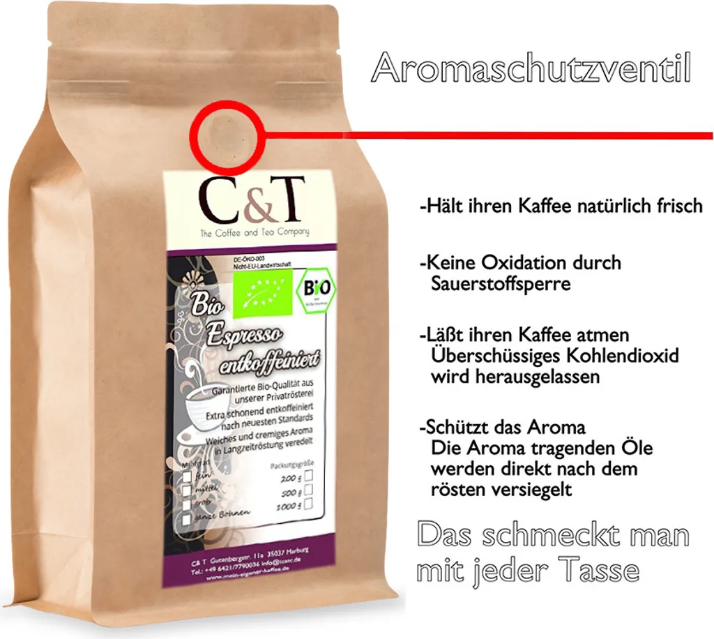 Biologischer Espresso Crema | Cafe Entkoffeiniert 100 % Arabica 1000 G Entkoffeinierter Kaffee Gemahlen Im Kraftpapierbeutel 2 Biologischer Espresso Crema | Cafe Entkoffeiniert 100 % Arabica 1000 G Entkoffeinierter Kaffee Gemahlen Im Kraftpapierbeutel – Bild 2
