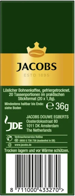JACOBS Löskaffee Krönung 16 X 20 Sticks Löslicher Kaffee Instantkaffee 320 Getränke -Espresso Store 7837a7efae665fbc62c9cf155437fa21