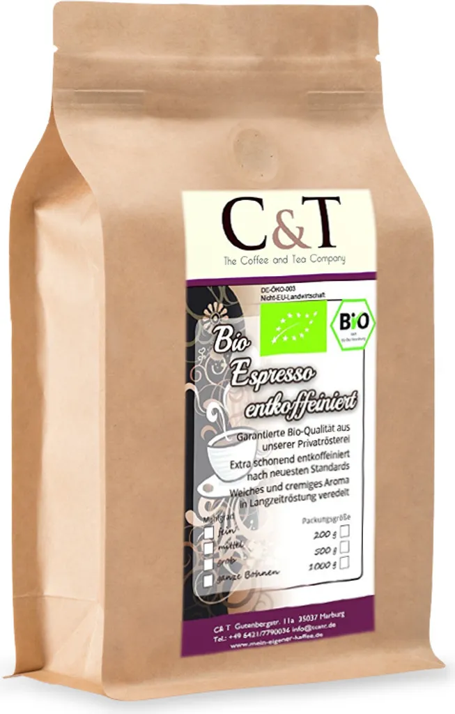 Biologischer Espresso Crema | Cafe Entkoffeiniert 100 % Arabica 1000 G Entkoffeinierter Kaffee Gemahlen Im Kraftpapierbeutel 1 Biologischer Espresso Crema | Cafe Entkoffeiniert 100 % Arabica 1000 G Entkoffeinierter Kaffee Gemahlen Im Kraftpapierbeutel