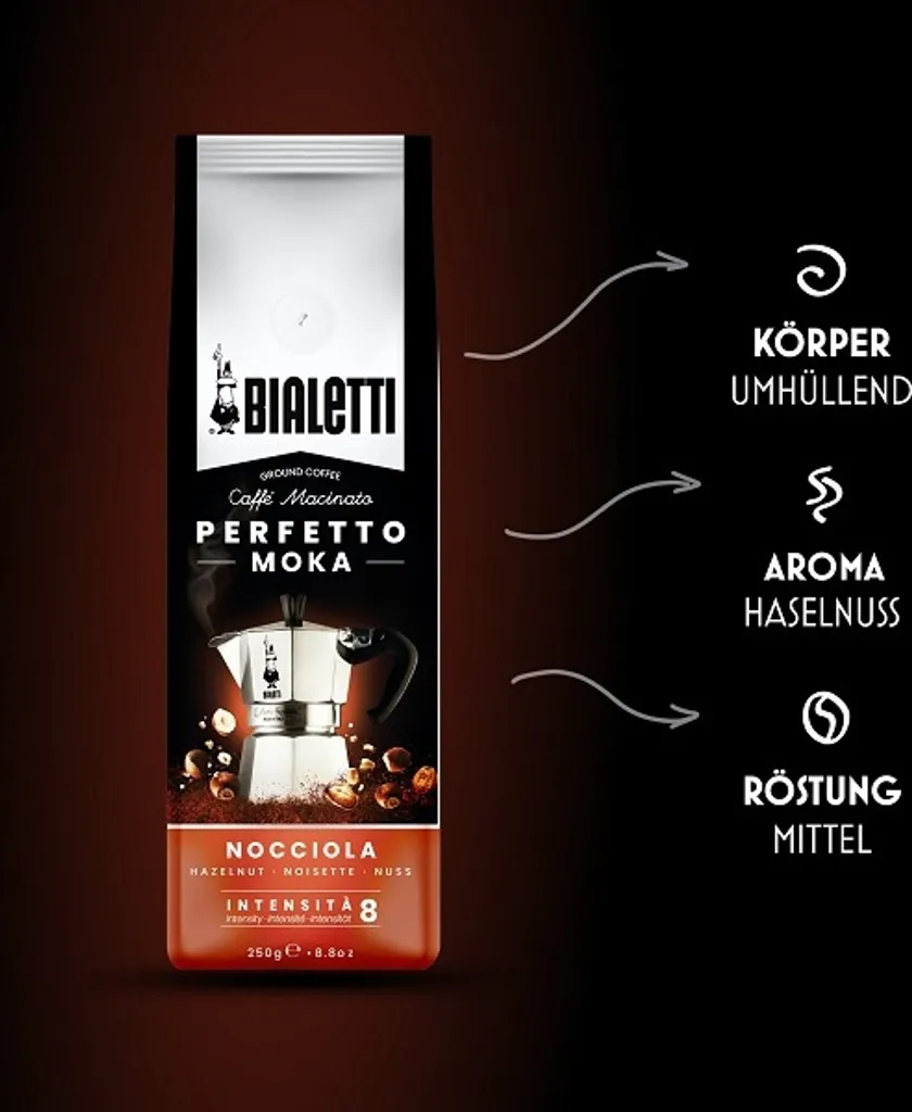 Bialetti Perfetto Moka Nocciola, Kaffee Gemahlen, Röstkaffee, Intensität 8, 250 G, 96080321 5 Bialetti Perfetto Moka Nocciola, Kaffee Gemahlen, Röstkaffee, Intensität 8, 250 G, 96080321 – Bild 5