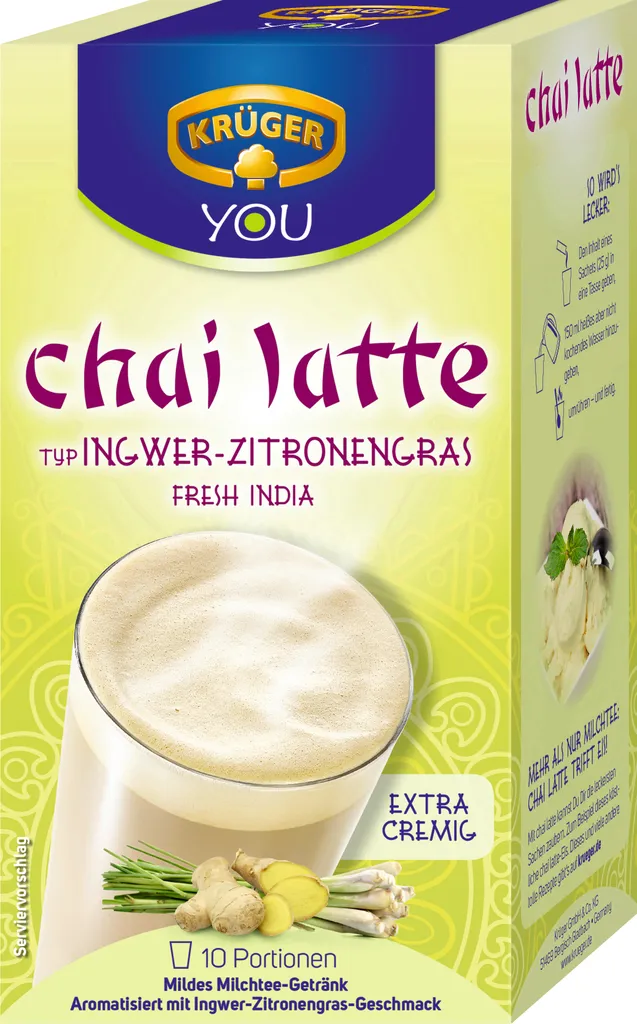 Krüger You Chai Latte Typ Ingwer-Zitronengras Fresh India Extra Cremig | 10 Portionen 1 Krüger You Chai Latte Typ Ingwer-Zitronengras Fresh India Extra Cremig | 10 Portionen