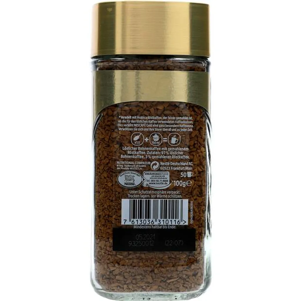 Nestlé® Nescafé Gold Das Original, Löslicher Bohnenkaffee, Kaffee, Gemahlener Röstkaffee, Glas, 100 G 8 Nestlé® Nescafé Gold Das Original, Löslicher Bohnenkaffee, Kaffee, Gemahlener Röstkaffee, Glas, 100 G – Bild 8