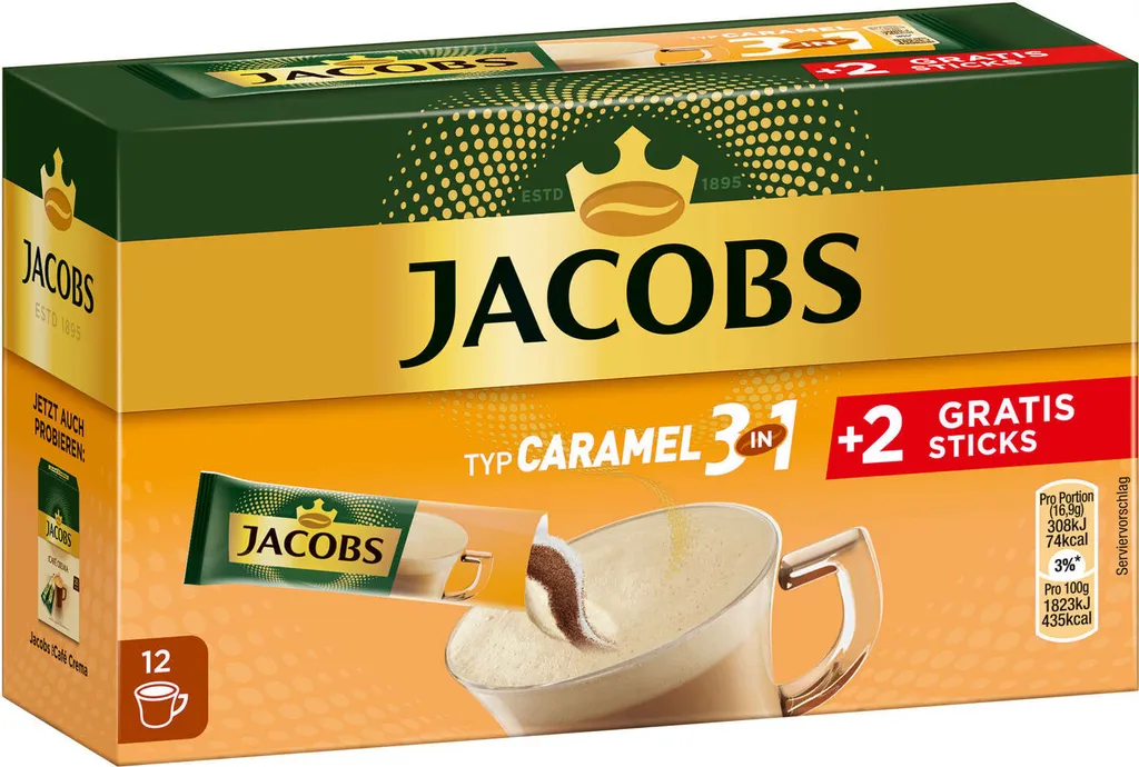 JACOBS Löskaffee 3in1 Typ Caramel Löslicher Kaffee 12 X 10+2 Getränke Sticks 2 JACOBS Löskaffee 3in1 Typ Caramel Löslicher Kaffee 12 X 10+2 Getränke Sticks – Bild 2
