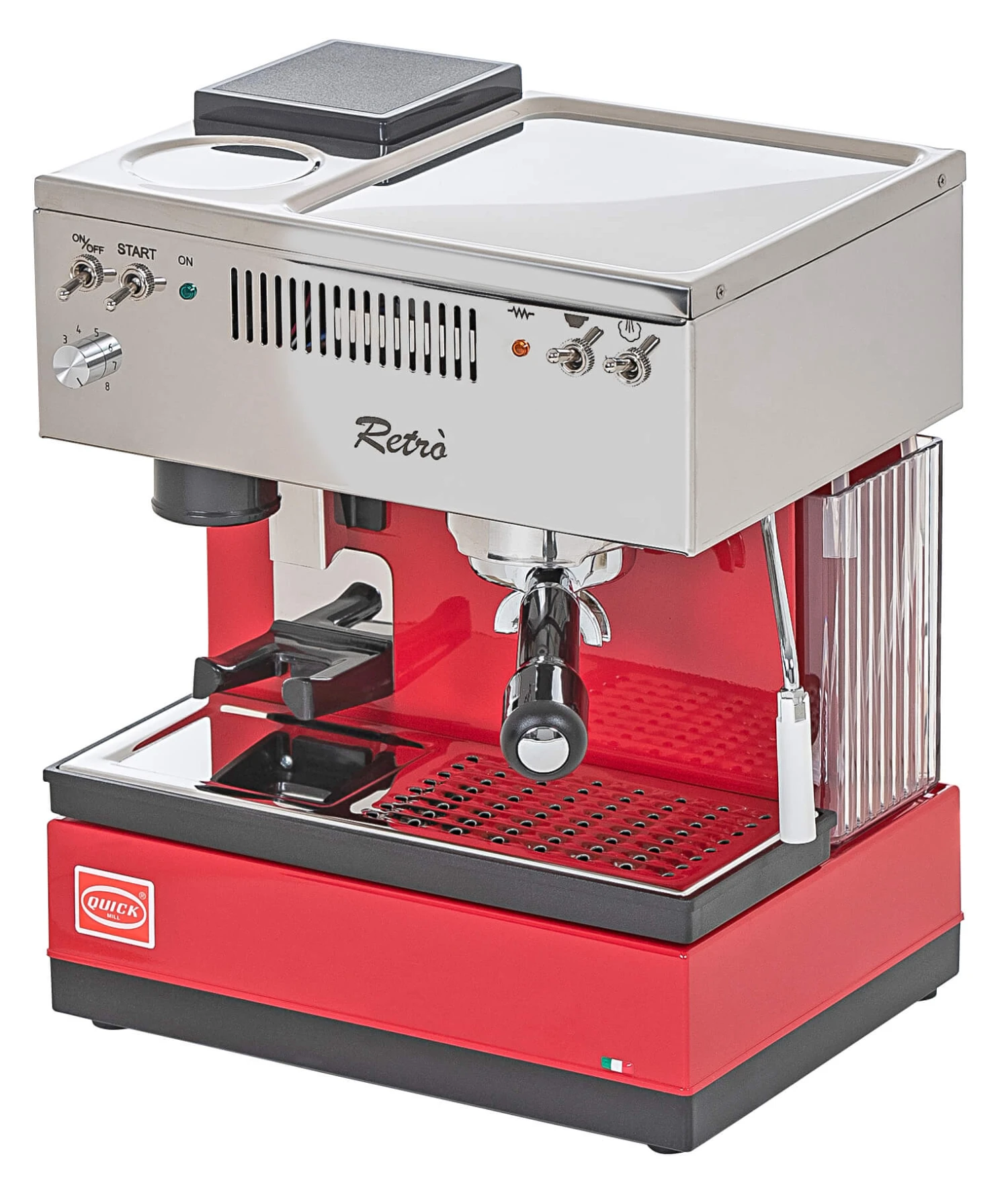 Quick Mill Retro 0835 Espressomaschine Mit Eingebauter Mühle, Rot 2 Quick Mill Retro 0835 Espressomaschine Mit Eingebauter Mühle, Rot – Bild 2